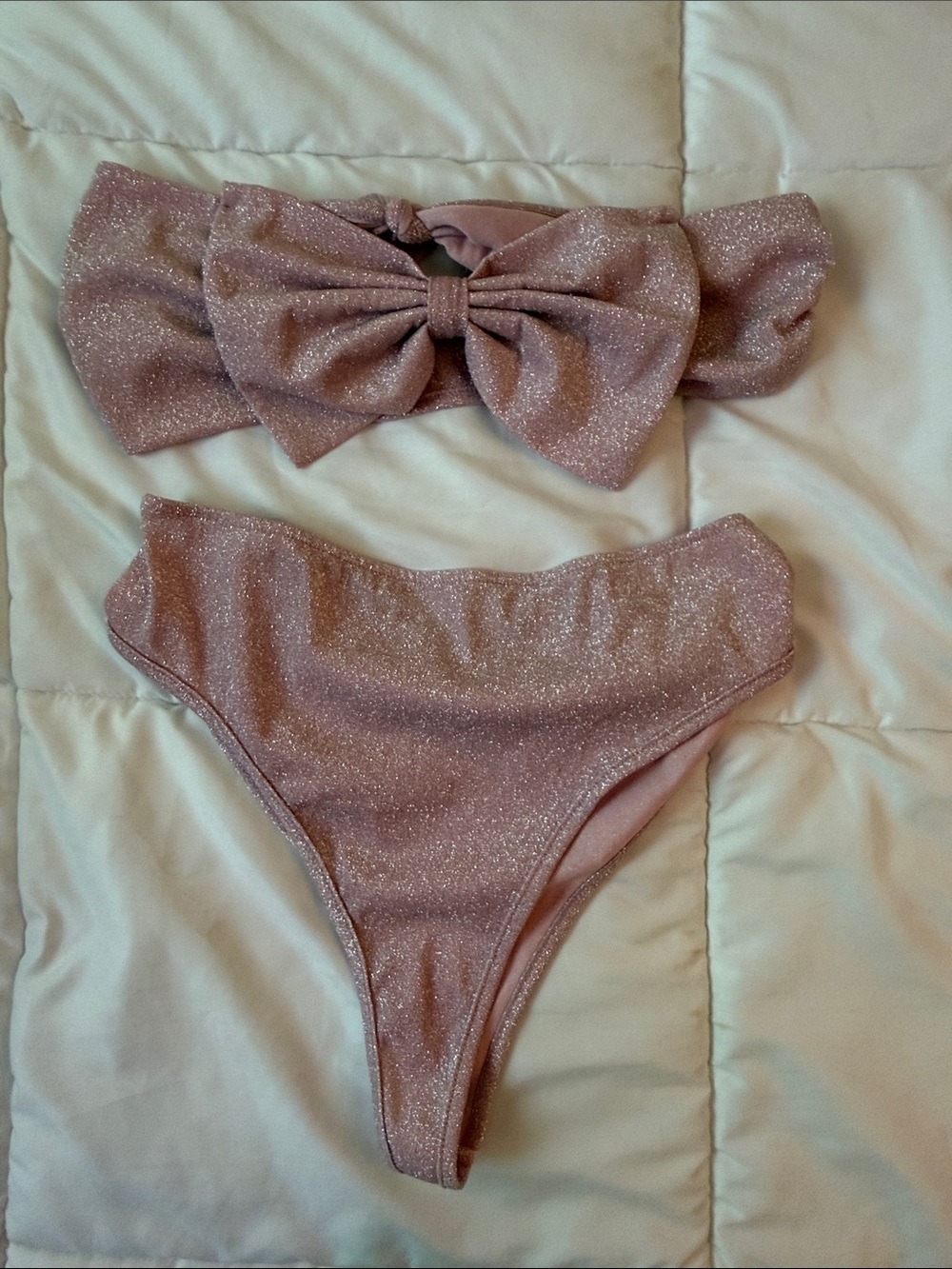CBR glitter Rose Pink Bandeau Top with Bow Tie bikini